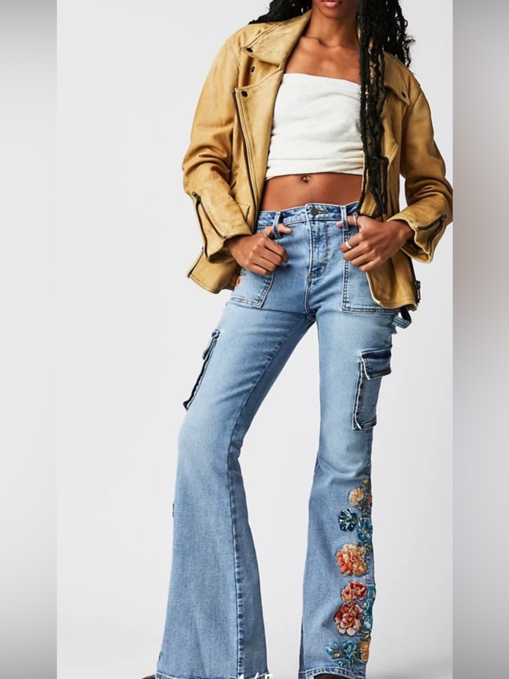 DRIFTWOOD Light Blue Flare Jeans with Multicolor Floral Embroidery